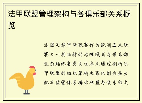 法甲联盟管理架构与各俱乐部关系概览