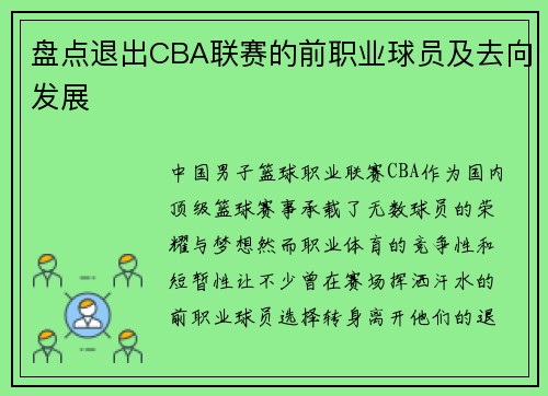盘点退出CBA联赛的前职业球员及去向发展